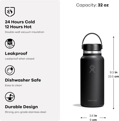 Hydro Flask Water Bottle - Insulated Stainless Steel - 32 Oz Wide Mouth Flex Lid in Mermaid Green