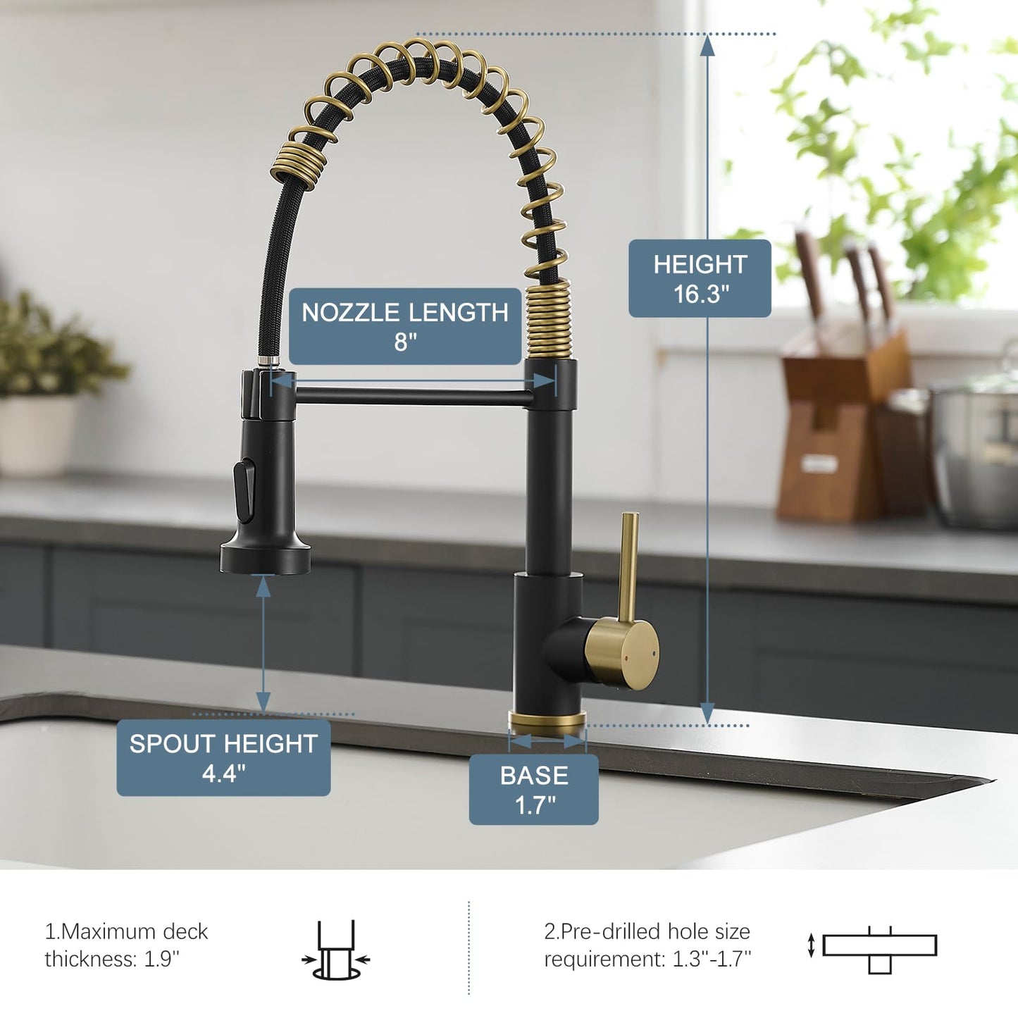 AIMADI Matte Black Kitchen Faucet,Black and Gold Kitchen Faucet with Pull Down Sprayer Commercial Single Handle Spring Sink Faucets Suitable for Farmhouses,Camper Laundry Rv Bar