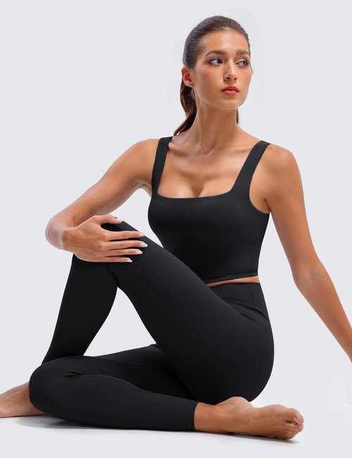 BAYDI Clouduxi Square Neck Sports Bras for Women - Padded Workout Tops with Built-in Bra U Back Gym Yoga Crop Tank Top Black