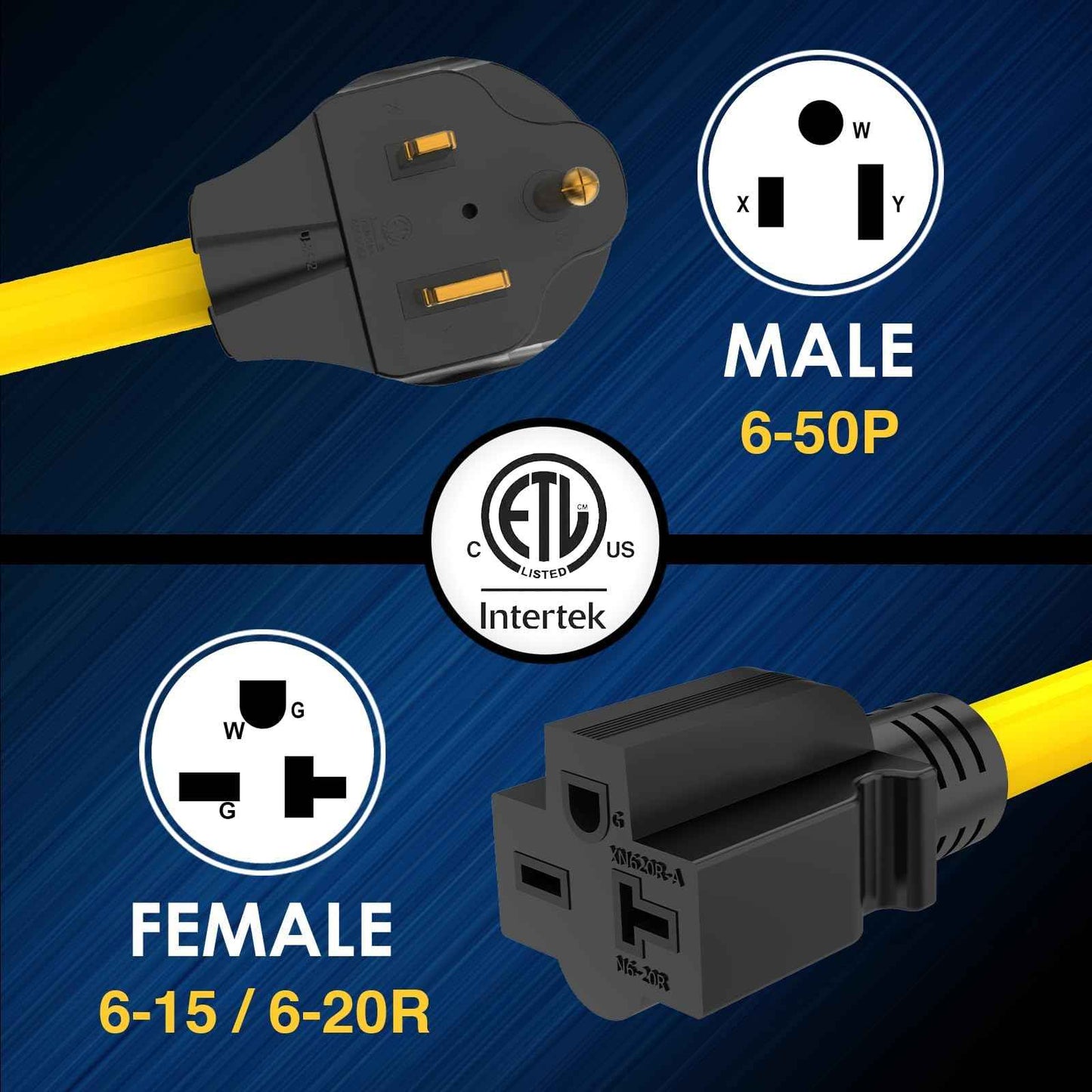 [240v to 240v] M1A2 Welder Power Adapter 220 Volt Plug Adapter Nema 6-50p to NEMA 6-20r for EV Electric Vehicle Charging STW 10AWG ETL Listed