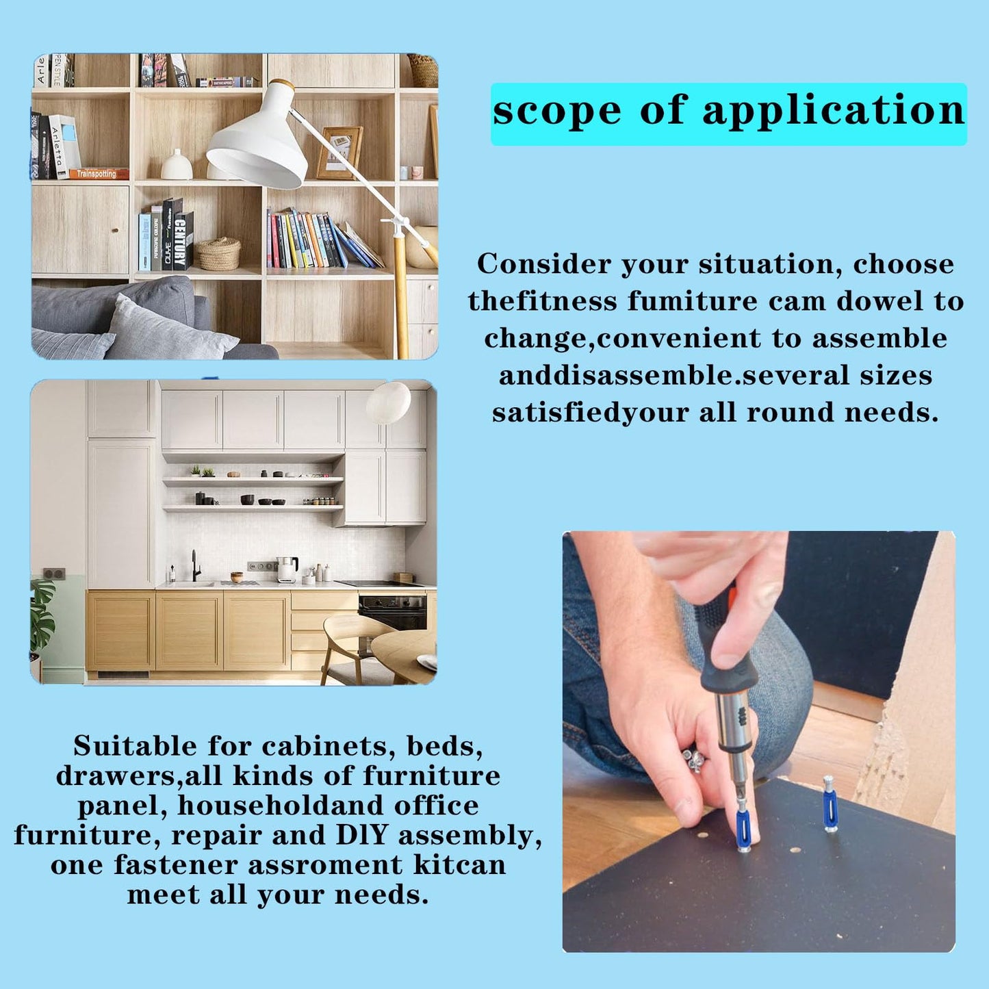 Puwany Cam Locks for Furniture 124 Pcs 3-in-1 Eccentric Wheels, Cam Lock Screws Hardware Parts, Twist Lock Fasteners for Cabinet Drawer Dresser,Locking Screws﻿, Cam Lock Nuts Black