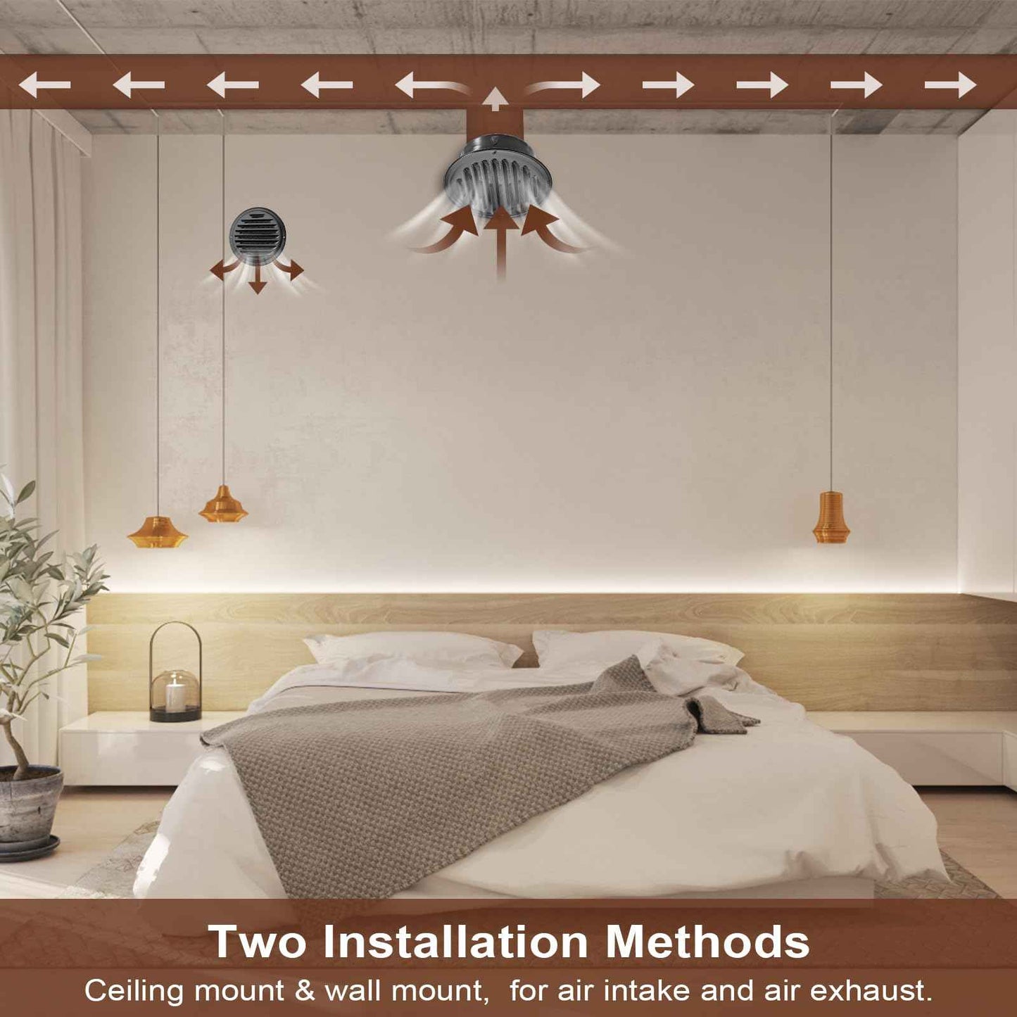 OGANAZI 2PCS 6 Inch Stainless Steel Air Vents Round Black Soffit Vent Cover Air Vent Flat Ducting Air Outlet with Built-in Fine Mesh for Kitchen, Bathroom, Garage, Office and Warehouse Ventilation