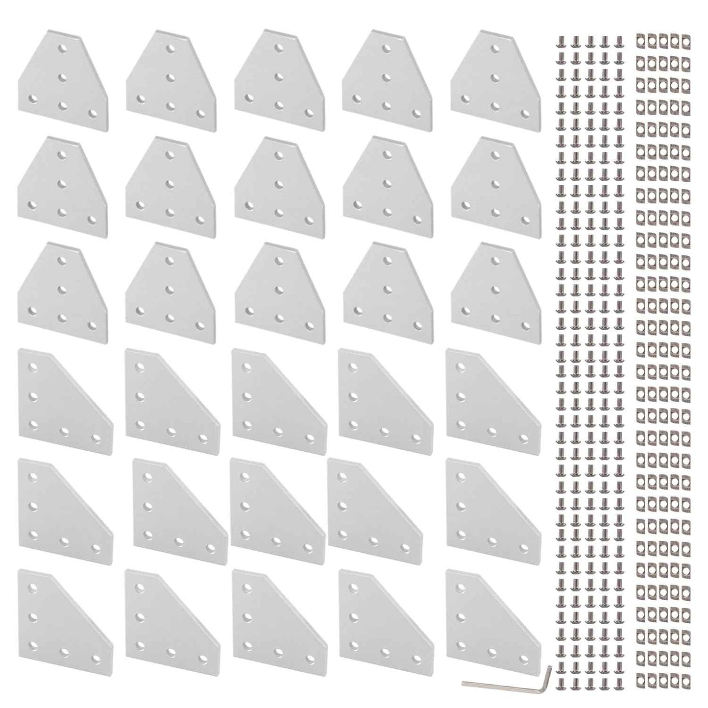 Sidaxia 2020 Corner Bracket Joint Plate 15Pcs L Shape & 15Pcs T Shape 5 Hole Aluminum Extrusion Connector with 150Pcs T-Nuts, 150Pcs Screws and 1Pc Wrench for 20 x 20mm Series Extrusion Profile