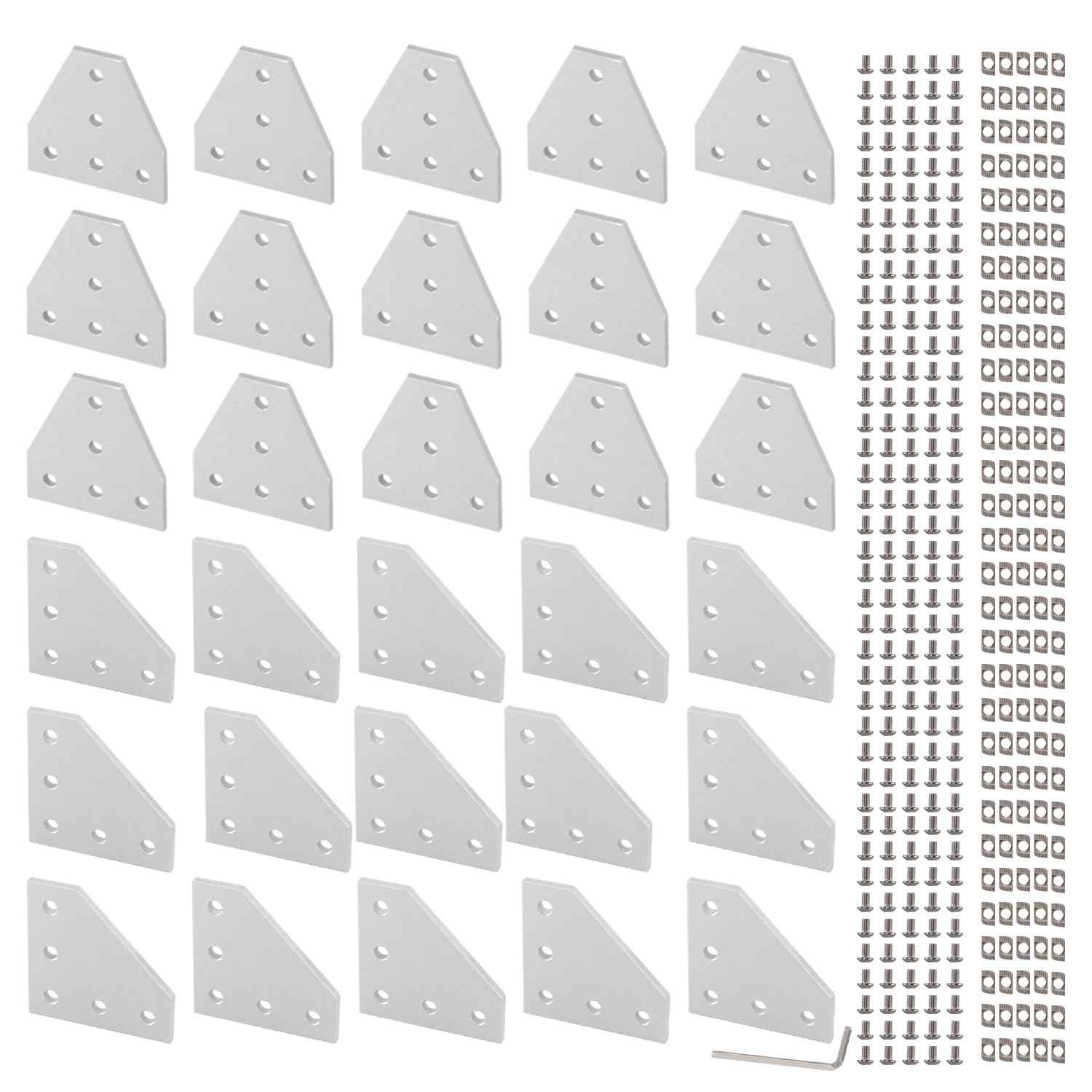 Sidaxia 2020 Corner Bracket Joint Plate 15Pcs L Shape & 15Pcs T Shape 5 Hole Aluminum Extrusion Connector with 150Pcs T-Nuts, 150Pcs Screws and 1Pc Wrench for 20 x 20mm Series Extrusion Profile