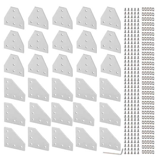 Sidaxia 2020 Corner Bracket Joint Plate 15Pcs L Shape & 15Pcs T Shape 5 Hole Aluminum Extrusion Connector with 150Pcs T-Nuts, 150Pcs Screws and 1Pc Wrench for 20 x 20mm Series Extrusion Profile