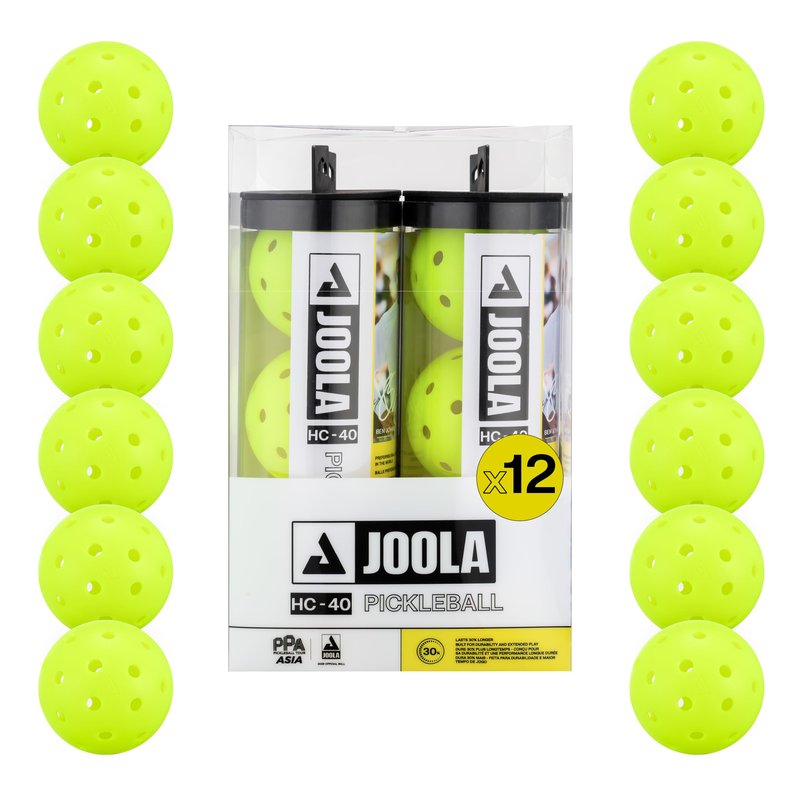 JOOLA HC-40 Hardcourt Pickleball Balls with Storage Tube - USAP Approved Balls for Tournament Play - 3 Pack or 12 Pack Option - Durable Pickleballs for Indoor Play & Outdoor Courts