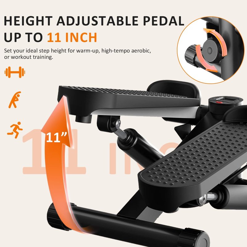 Aidoly Stair Stepper with Resistance Bands for Home Exercise, Mini Stepper Machine for Indoor Fitness, Portable Home Gym Stepper for Full Body Workout, 300LBS Capacity, Grey