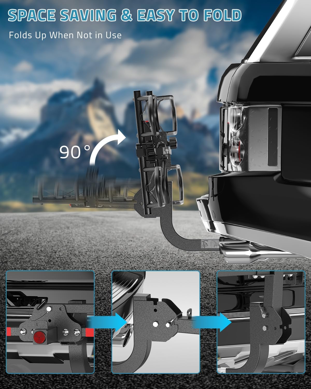 Paulinn Heavy-Duty Ebike Rack - 2-Bike Folding Bicycle Carrier for SUVs & Cars | Fits 2" Hitch Receiver, 200 LBS Capacity