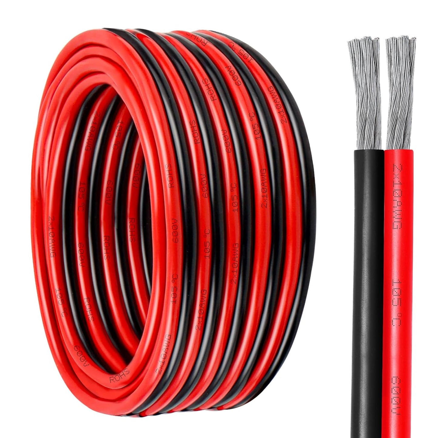 Tinned Copper Cable - 10 Gauge 2 Conductor Marine Wire | Flexible 10 AWG for Solar, LED, Boat & Automotive (10FT)