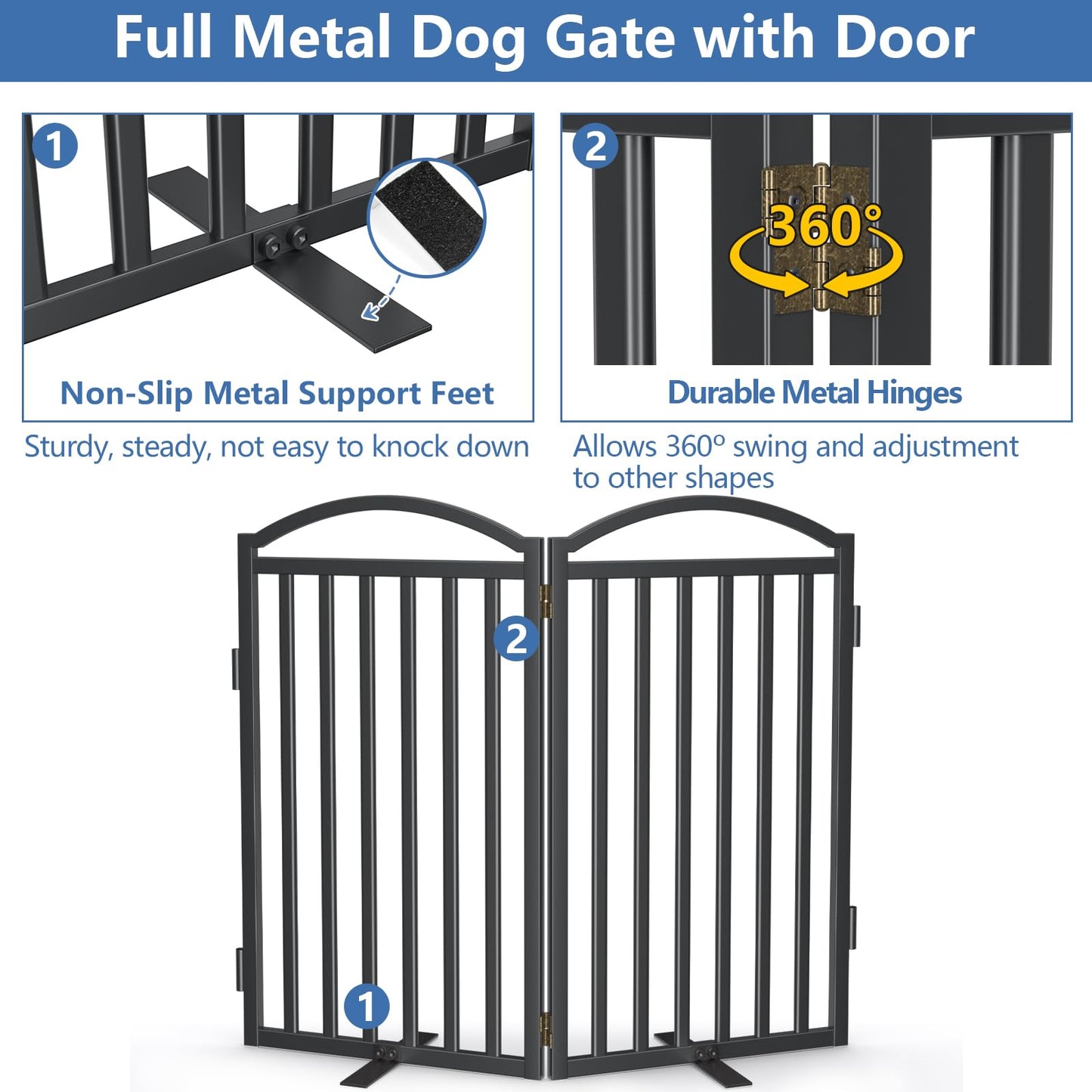 Malier Metal Freestanding Dog Gates with Door, 36'' Height Outdoor Indoor Dog Fences, Extra Wide Foldable Puppy Gate for Stairs (Black, 【2 Panels】 40''W × 36''H)