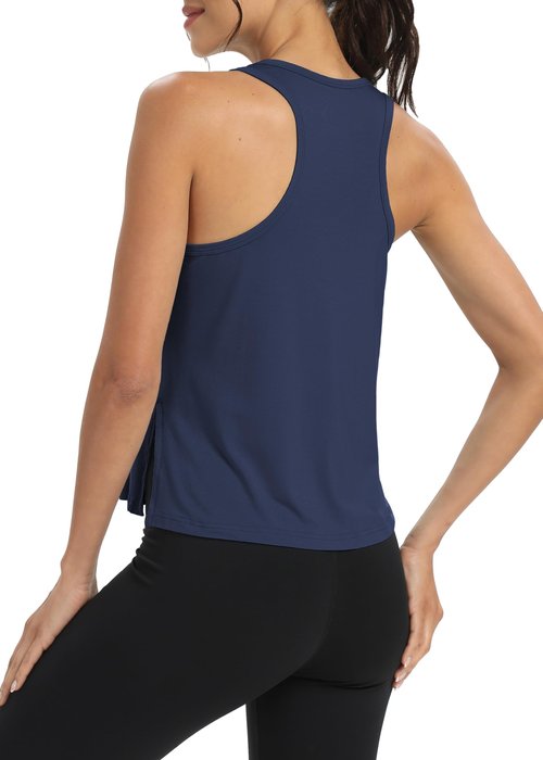 Bestisun Sleeveless Exercise Running Sports Clothing Active Tennis Shirts Dance Yoga Workout Tank Tops Navy Blue S