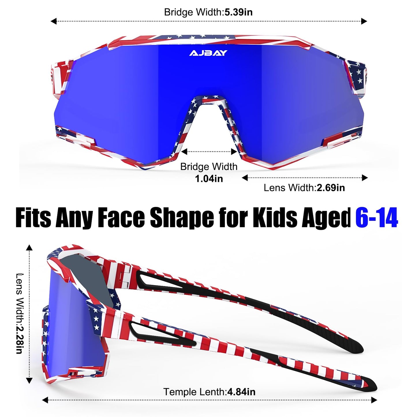 AJBAY Polarized Kids Sunglasses, Youth Baseball Sunglasses Ultra-Light TR90 Frame UV400 Sports Cycling Glasses for Boys Girls