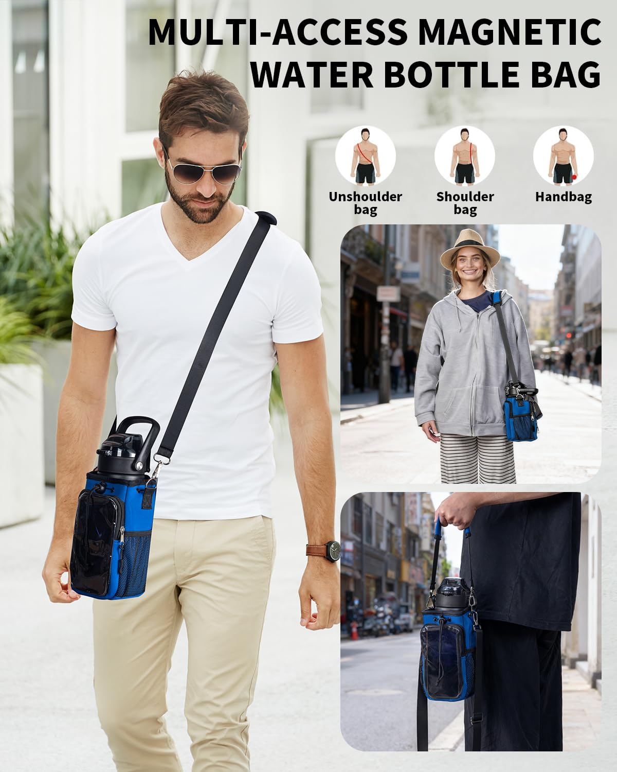 RivuletCore Magnetic Gym Water Bottle Bag Holder Carrier with Phone Pocket and Shoulder Strap Crossbody Sling Cup Pouch Sleeve Workout Essentials for Men and Women