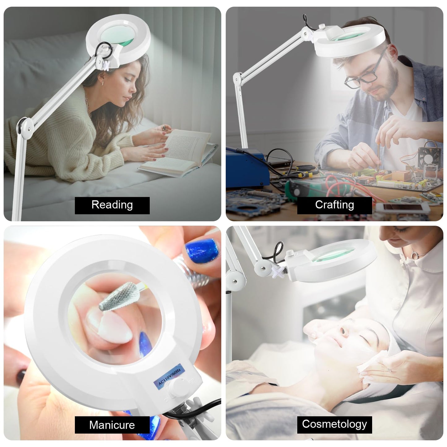 VARIPOWDER Magnifying Glass with Light and Stand with 5 Wheels Rolling for Estheticians Mag Floor Lamp for Facials Dimmable Work -1500 Lumens for Lash Extensions, Sewing, Close Work, Crafts