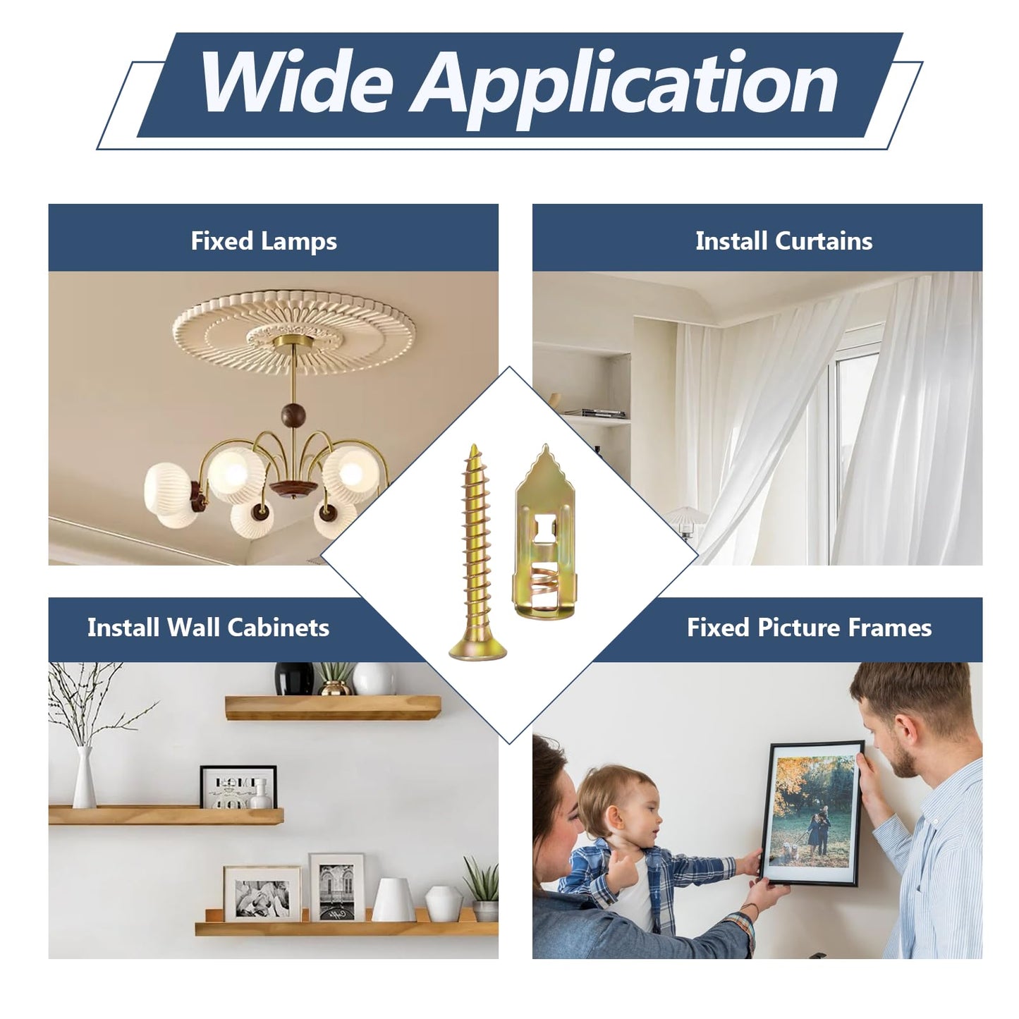 200PCS Self Drilling Drywall Anchors with Screws Kit, Multifunctional Drywall Anchor with Sheetrock Screws - Easy Installation Metal Expansion Bolts, No Drill Needed, Hold 70LB for Wall Hanging