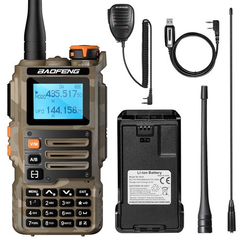 BAOFENG K63 Tri-Band Two Way Radio, UHF/VHF/1.25M Handheld Ham Radio K6, AM FM NOAA Receiver w/ 2600mAh Battery USB-C Port, 999CH, Wireless Freq Copy, Programming Cable, CHIRP Compatible, Coyote Brown