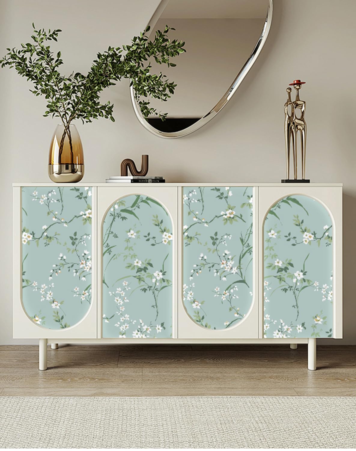 HomKihapai Peel and Stick Wallpaper Farmhouse Wild Floral Peel and Stick Wall Paper French Blue Wallpaper for Bedroom Stick on Mural Cabinets Contact Paper (Soft Blue, 17.7" X 78.74")