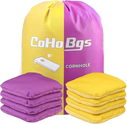 CoHoBgs Cornhole Bags Set of 8 - Professional Dual-Sided Slick & Stick Resin-Filled Suede | Includes Carry Case