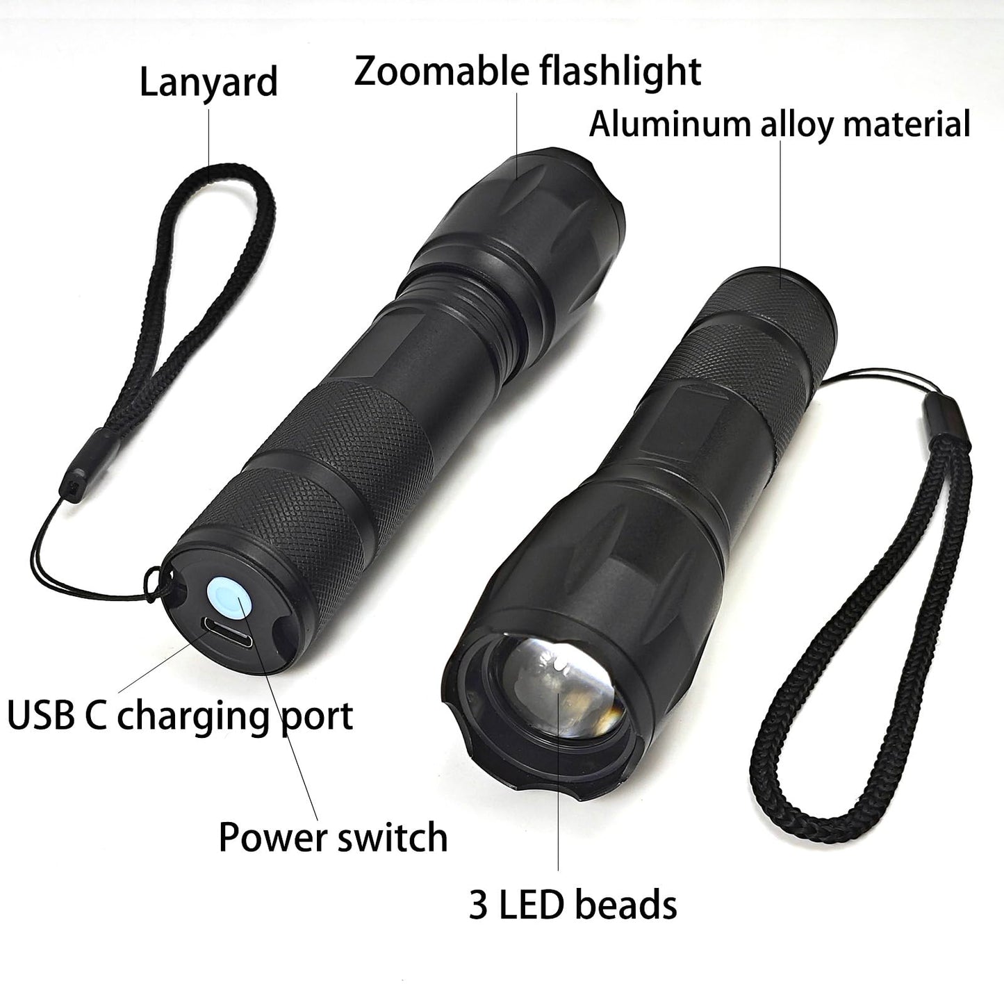 3 in 1 LED Rechargeable Flashlight, LED Small Flashlight with Memory Function, Super Bright Zoomable Red Lens Light 395 NM Black Lights Flashlights with USB C Charging for Camping Hiking Home