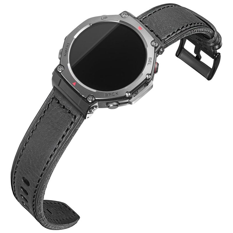 SMITHA Genuine Leather Watch Band Compatible with Amazfit T-Rex/T-Rex PRO/T-Rex 2/T-Rex 3/T-Rex 3 PRO 48mm, Rugged Strap with Precision Stitching & Ventilation Holes, Comfortable Wristband for Men