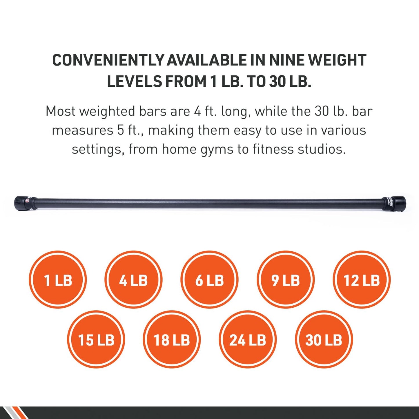 Body Sport Weighted Bars, Weight Lifting Bars for Strength Training and Sculpting, 1-Pound