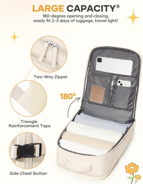 Coofay Beige Travel Backpack - Airline Approved Waterproof Carry-On Bag for Men & Women