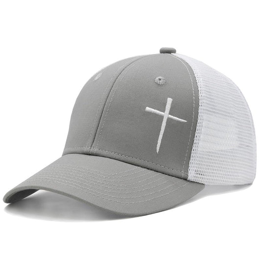 Chilltreads Christian Hats for Men Women, Embroidered Jesus Cross Trucker Hat, Grey