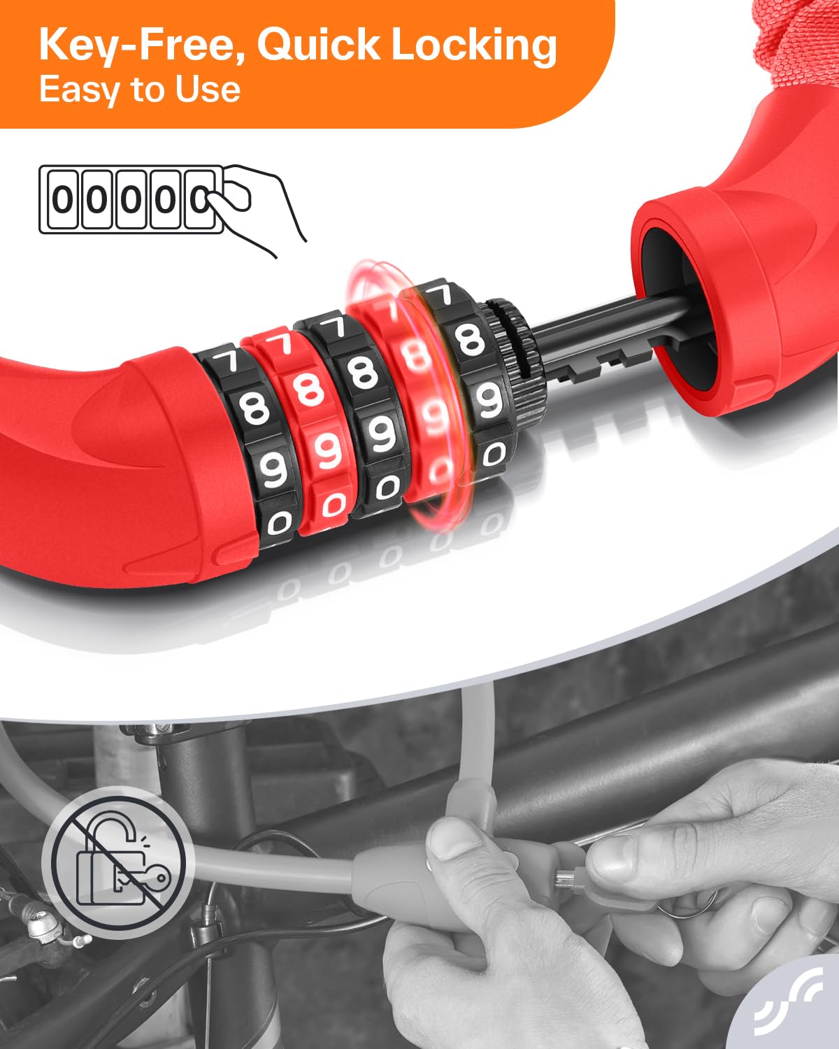 Sportneer Bike Lock: 5 Digit Combination High Security Anti Theft Bike Chain Lock - 3.2/3.6/4ft Heavy Duty Resettable Keyless Bicycle Lock for Bike, Motorcycle, Scooter, Door & Gate - 6mm Thick