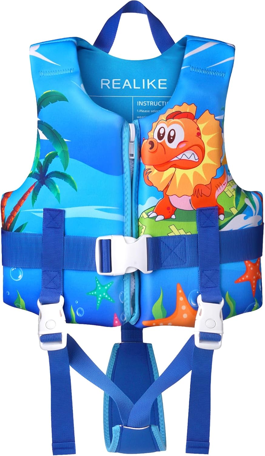 REALIKE Kids Swim Vest - Adjustable Toddler Floaties with Safety Strap | For Ages 2-10 Years (22-88lbs)
