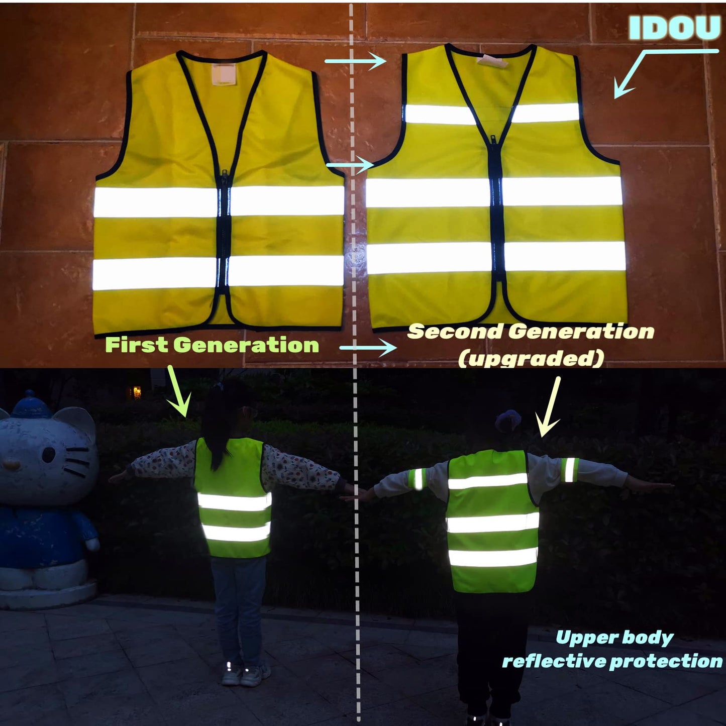 IDOU High Visibility Kids Safety Vest, Toddler Construction Vest, Reflective Safety Vest for Kids Ages 1-3 for Cycling Running & Outdoor Activities Orange XXS/Zipper