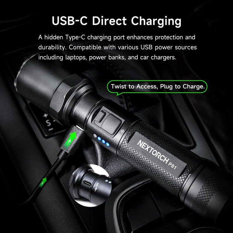 NEXTORCH P81 Rechargeable Flashlight High Lumens, 3700 Lumens LED Tactical Flashlight with 4 Modes & Strobe & Ceramic Glass Breaker for Night Duty, Outdoor Adventure, Self-Protection, Daily Use