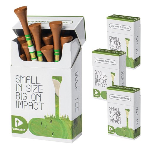 Premium Bamboo Wood Golf Tees Unique Box Design 18-Pack Per Box Value 18/72/180 Pack, Wooden Tees in 2 3/4" 3 1/4" Durable for Golfers, USA Flag Design Pro Tee Choice (Brown&Gold(4 Box), 3 1/4 Inch)