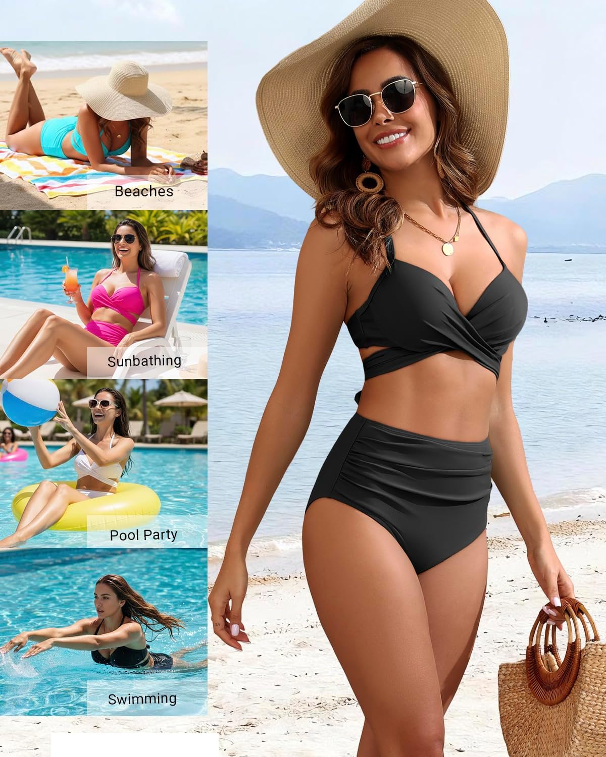 Skiennix High Waisted Underwire Bikini Set - Tummy Control Halter Two Piece Swimsuit for Women