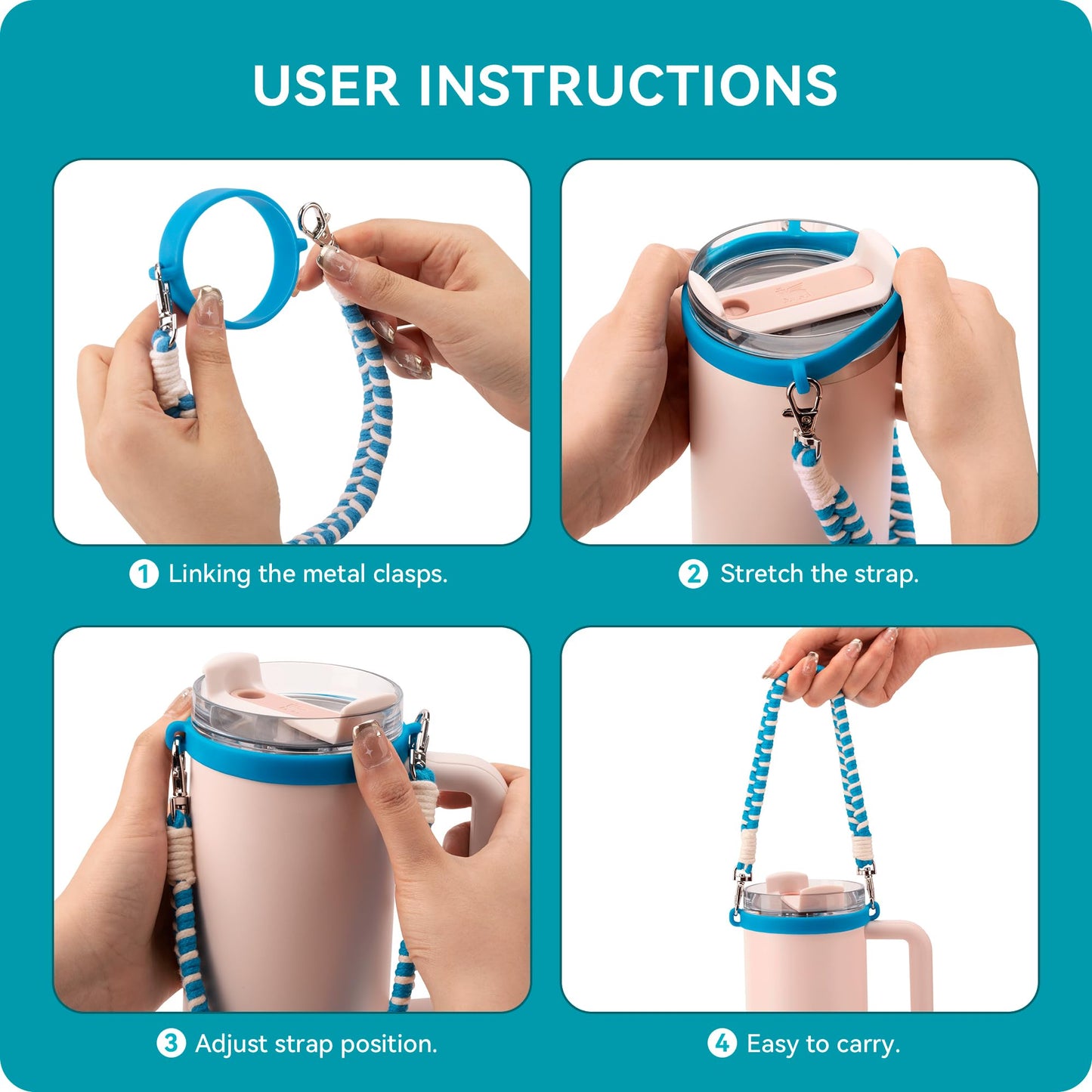 Soledea Water Bottle Handle Strap Compatible with Owala & Stanley Cups, Hand-Woven Lanyards Silicone Water Bottle Sling, Carrier, Holder with Strap