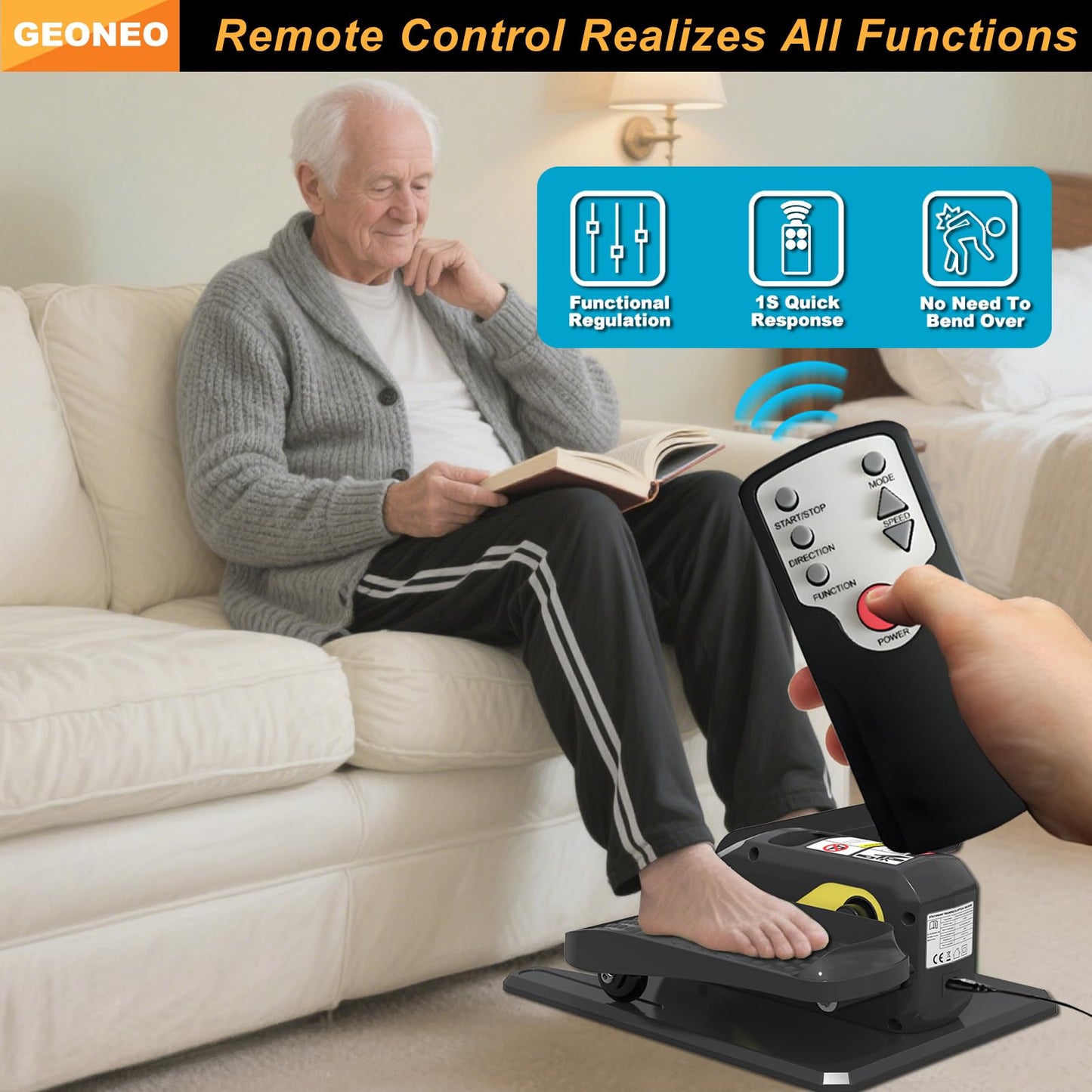 Under Desk Elliptical Machine, Electric Elliptical Exerciser for Senior, Quiet & Small Electric Seated Pedal Exerciser for Home with Display Monitor, Remote Control & 12 Adjustable Speeds (Black)