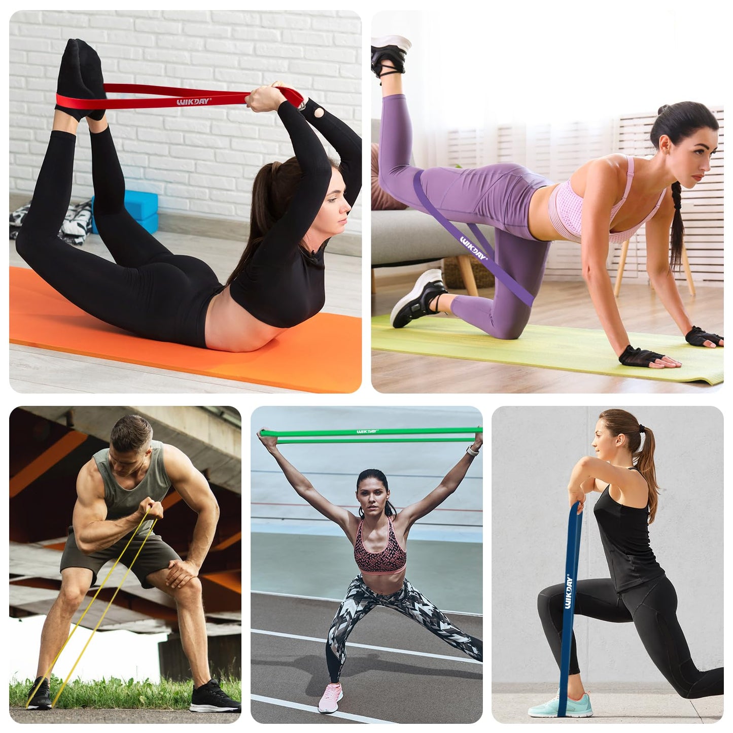WIKDAY Resistance Bands for Working Out Set of 5 Level Multicolor, 8-100LBS
