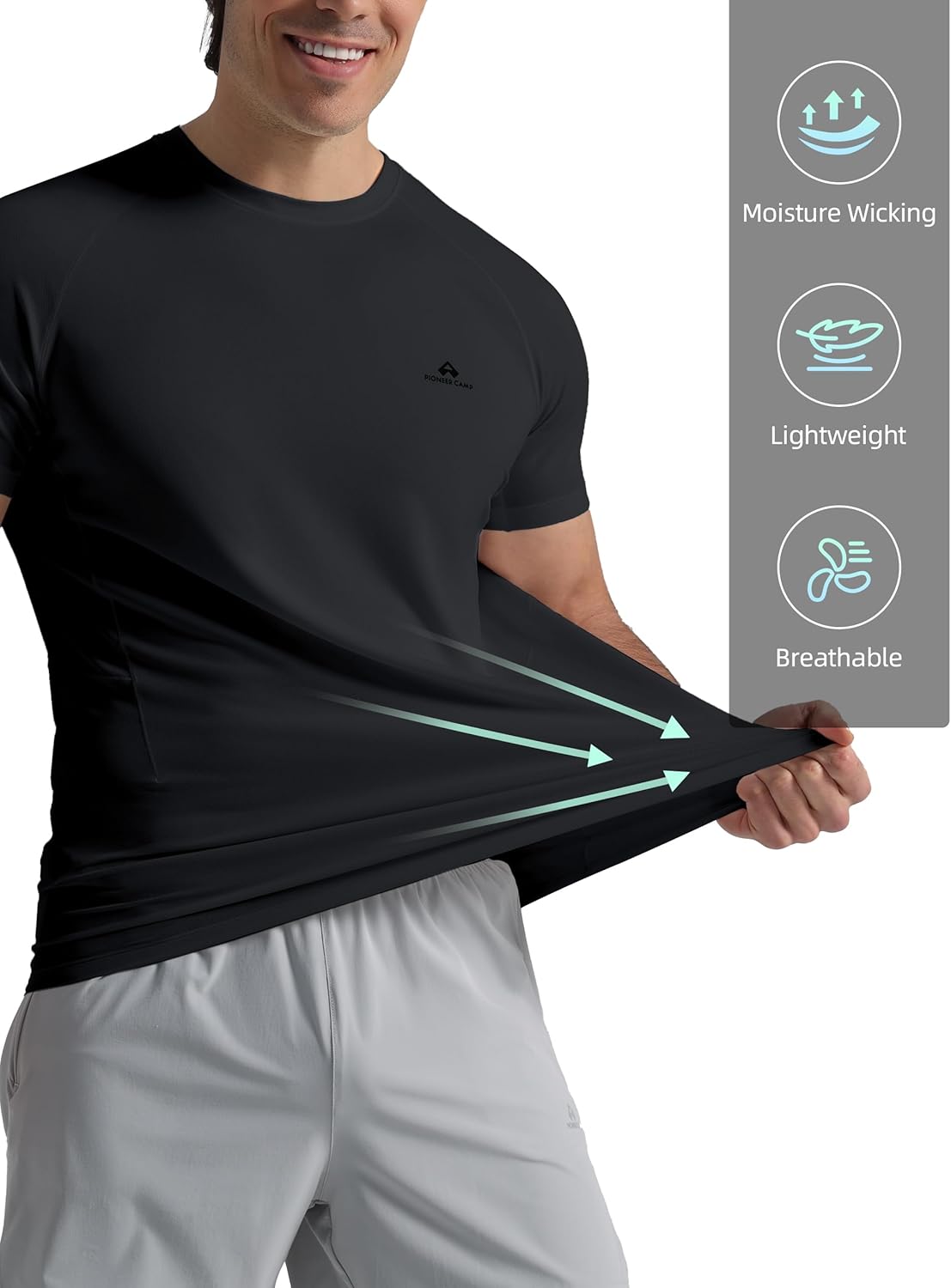 Pioneer Camp Men's Moisture-Wicking Running Shirt - UPF 50+ Short Sleeve Athletic Top