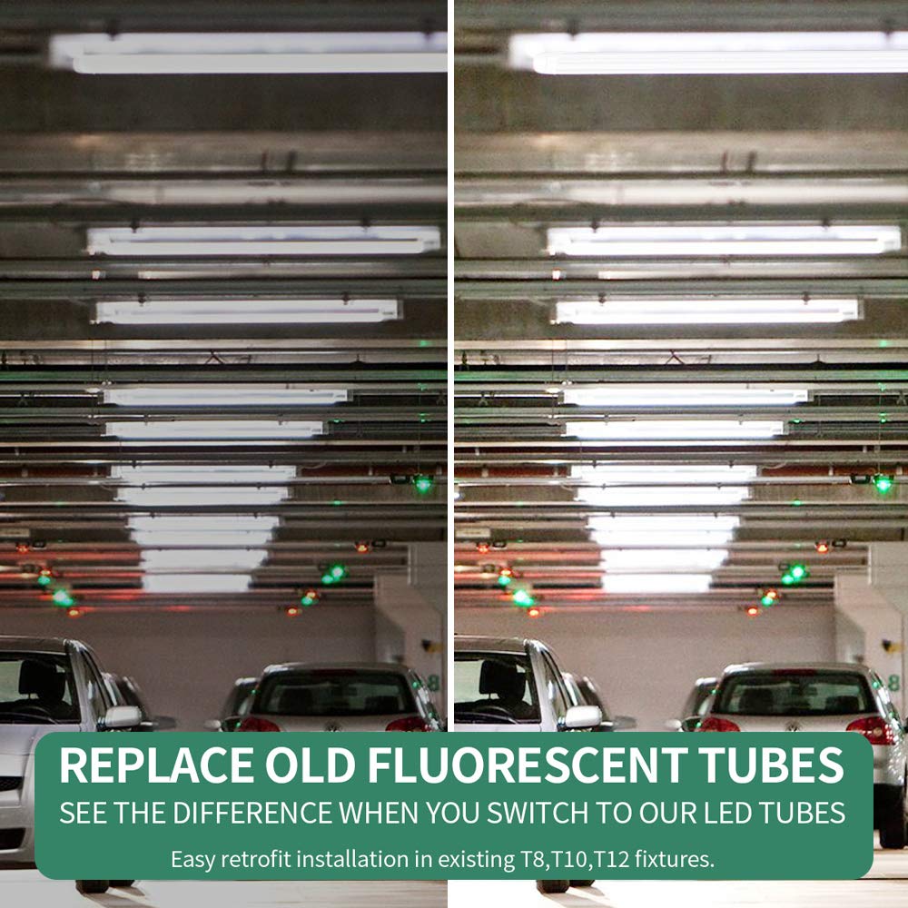 TRLIFE 8FT LED Bulbs 6000K, T8 8FT V Shape 65W FA8 LED Light Bulbs with Clear Cover(150W Fluorescent Bulbs Replacement), Dual Row L ED Chips, 7800Lm, Dual-Ended Power (4 Pack)