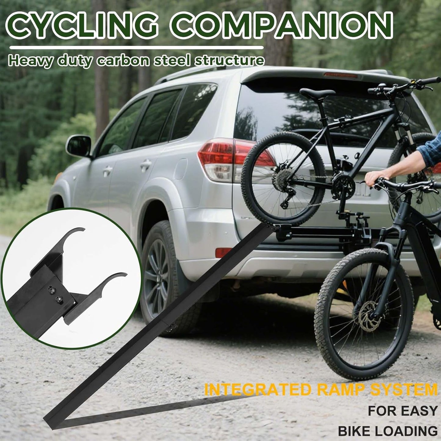 YE/RL Heavy Duty Bike Rack Loading Ramp - Foldable E-Bike Ramp with Dual Hooks | Supports Up to 150 LBS