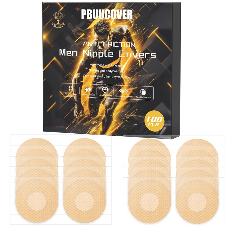 pbuucover Running Nipple Covers for Men No Show Protection Men, Nipple Tape Guards for Runners, Anti Chafing Marathon Use for Professional and Competitive Athletes Beige