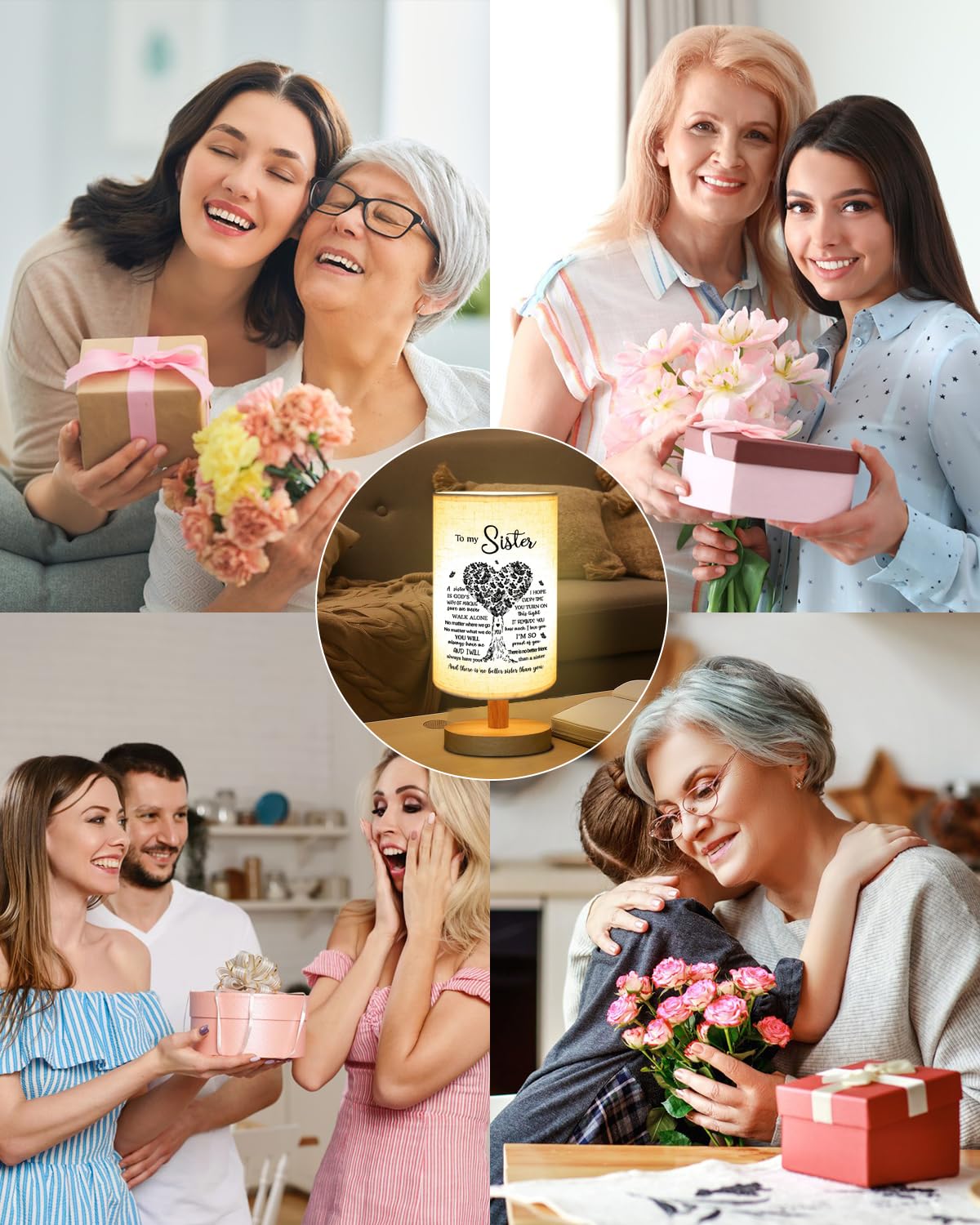 Sisters Gifts from Sister, to Sister Fabric Table Lamp, Sister Valentines Day Birthday Gifts for Sister, Bedside Table Lamp Gifts for Sisters from Sisters Adult