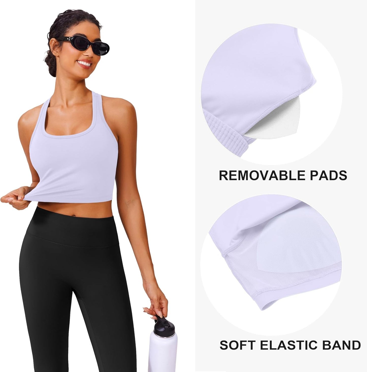 PINSPARK Sports Bra - Longline Racerback Yoga Top for Women | Padded Workout Comfort
