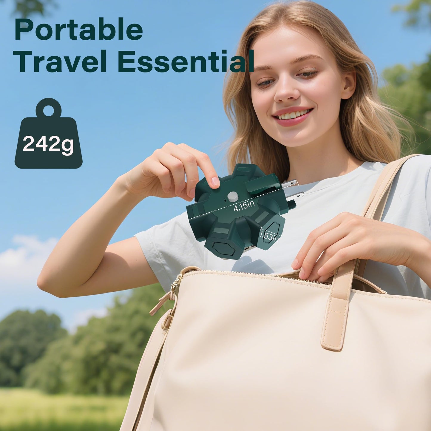 Elecan Outdoor 5-Outlet Power Splitter Plug Extender Hexagonal Hub Adapter with Safety Covers, 3 Prong Grounding Widely-Spaced with 15A Circuit Breaker&Indicator for Holiday Jobsite Garage-ETL-Green