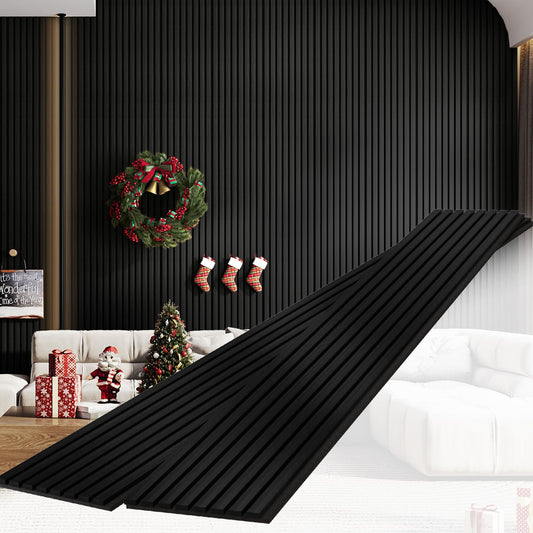 Sunny Heart Wood Slat Wall Panels, Solid Wooden Panels, 2 Pack 93.5" x 12.6" Soundproof Wall Panels, 3D Textured Wood Panel Acoustic Fluted Panels for Wall Decor, Black