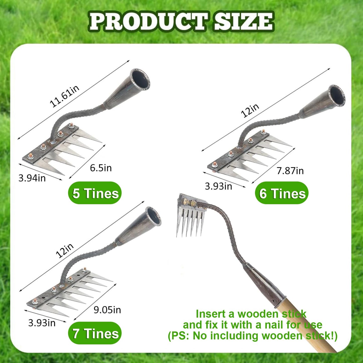 Garden Weeding Rake, Upgraded Detachable Weeder Puller Tool, Manganese Steel Iron Weeding Rakes for Weeding, Yard, Farm... (5 Tines)