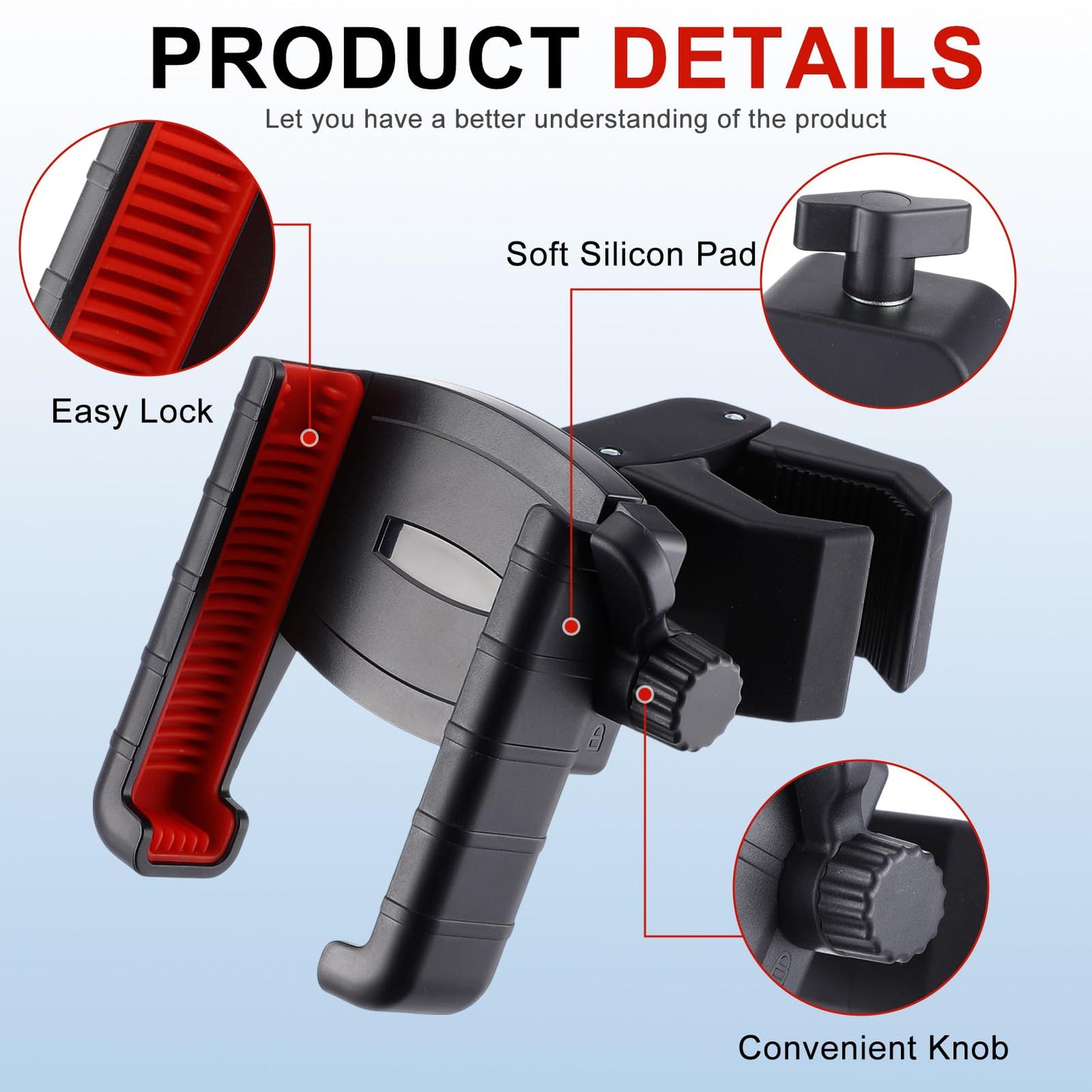 Relaxweex 2 Pcs Golf Cart Phone Mount Holder Compatible with All 4.7-7.2" Cell Phones Golf Cart Accessories Essentials Gift, 3s Install, 1s Lock & Release(Red)