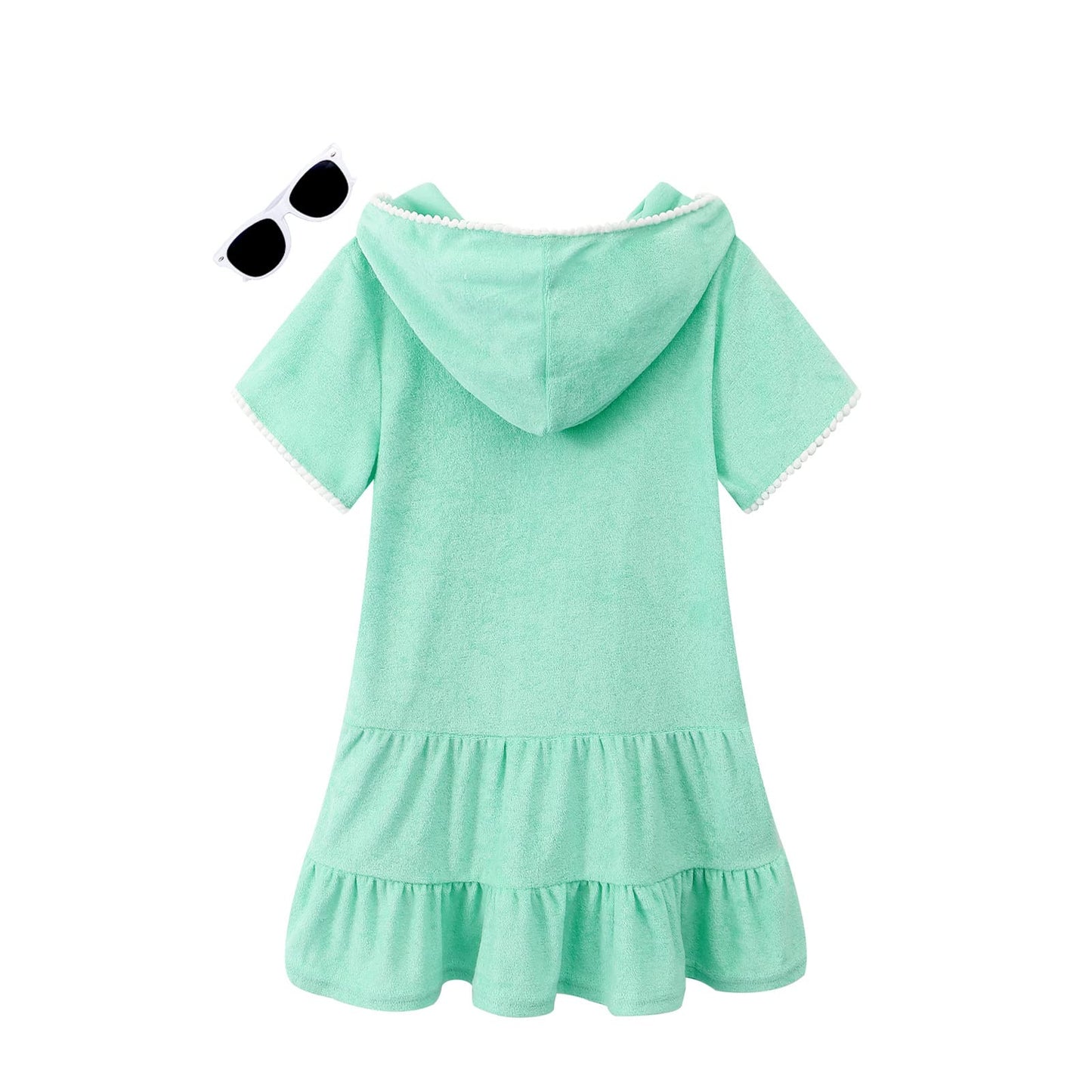LUCKYGAL Girls Swimsuit Cover Up Zip-Up Swim Coverup Green Terry Beach Bathing Suit Wraps, Size 8 9