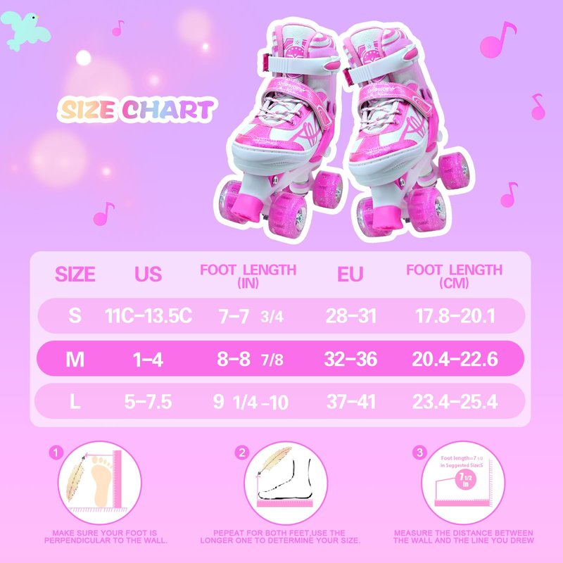 Kids Roller Skates for Girls Boys with Glitter Details-SMOOJOY Outdoor Musical Design Roller Skates with Light Up Wheels, Adjustable Rollerskates for Kids Ages 3-12 Birthday Gift patines para niñas