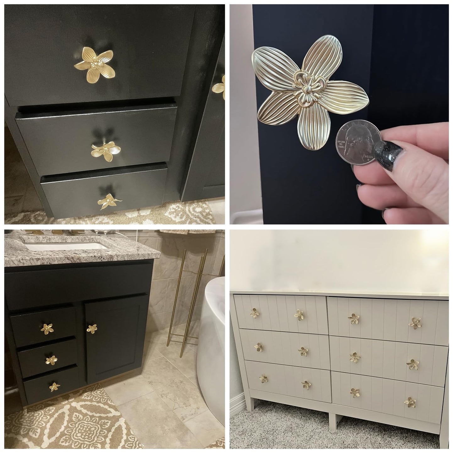 YEMCHI 2 Pack Gold Flower Knobs for Dresser Drawers, 2.36 inch Brushed Gold Cabinet Door Handles, Kitchen Cabinet Pulls for Drawer, Vanity Knobs of Bathroom Decoration Furniture Hardware (2 Flower)