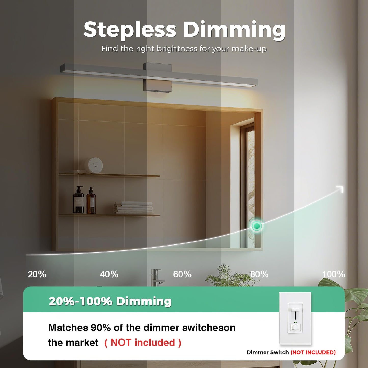 Joosenhouse LED Bathroom Vanity Light 5CCT Dimmable Bathroom Light Fixture Modern Vanity Lights Bar 32.28 Inch Brushed Nickel Wall Light